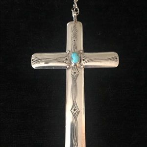 Jewelry - Sterling silver cross necklace/turquoise stone Jewelry - Sterling silver cross necklace/turquoise stone